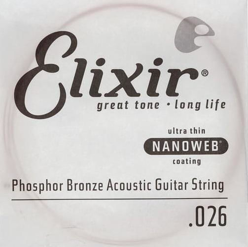 Elixir Single Phosphor Bronze String for Acoustic Guitar Nanoweb .026"