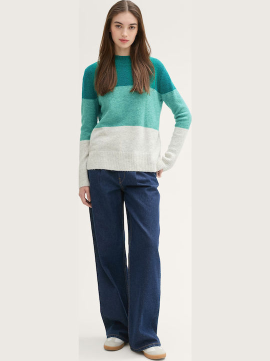 Women's Long Sleeve Sweater Striped Green