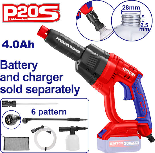 Emtop Pressure Washer Battery 20V Solo with Pressure 24.8bar