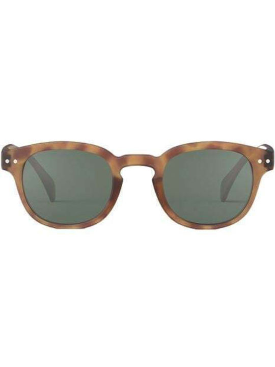 Izipizi C Unisex Sunglasses with Brown Tartaruga Horn-Rimmed Frame and Green Lenses