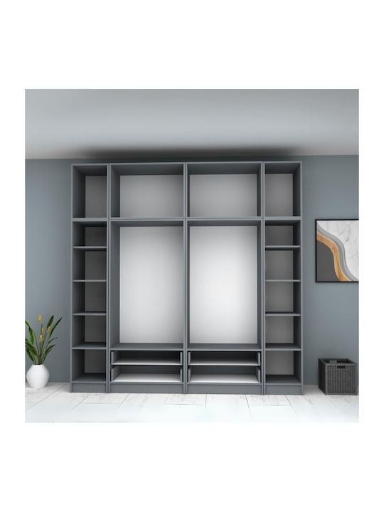 Ricardo Εξάφυλλη Ντουλάπα με Πατάρι Ανθρακί 240x51.8x240cm