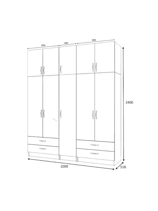 Five Door Wardrobe Ricardo with Loft Walnut 200x51.8x240cm