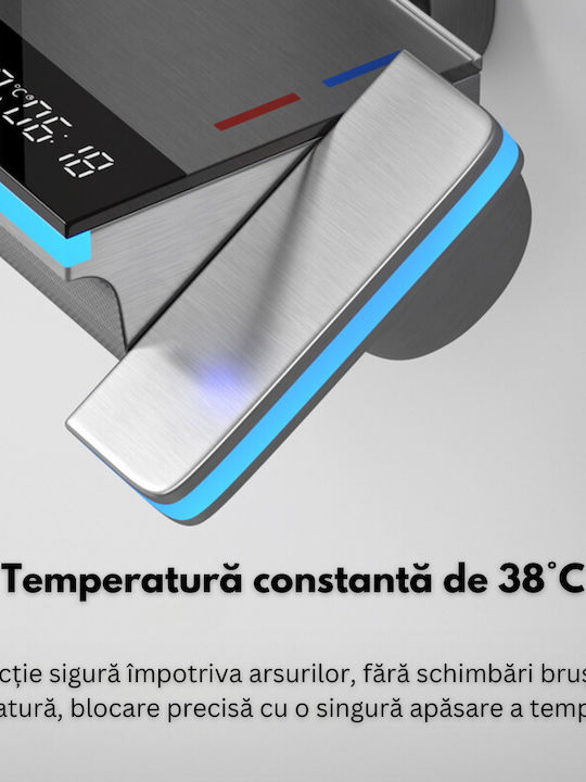Led Shower Set Digital Temperature Display Visionhub Column Thermostat Integrated Power Generation Turbine Wall-mounted 4 Water Flow Functions Showerhead