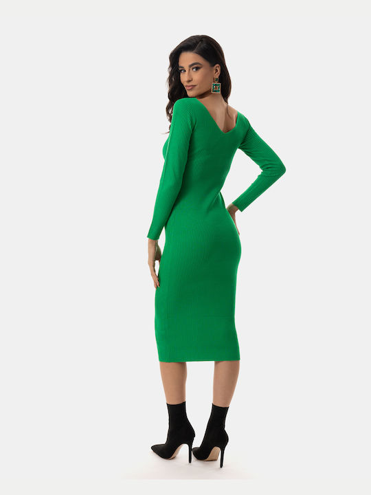 Knit Maxi V Neck Dress Green Green