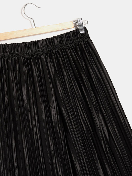 Shiny Wide-Leg Trousers with Elastic Waist Black