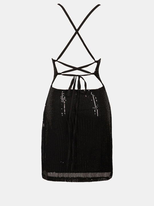 Rückenfreies Paillettenkleid Schwarz Schwarz
