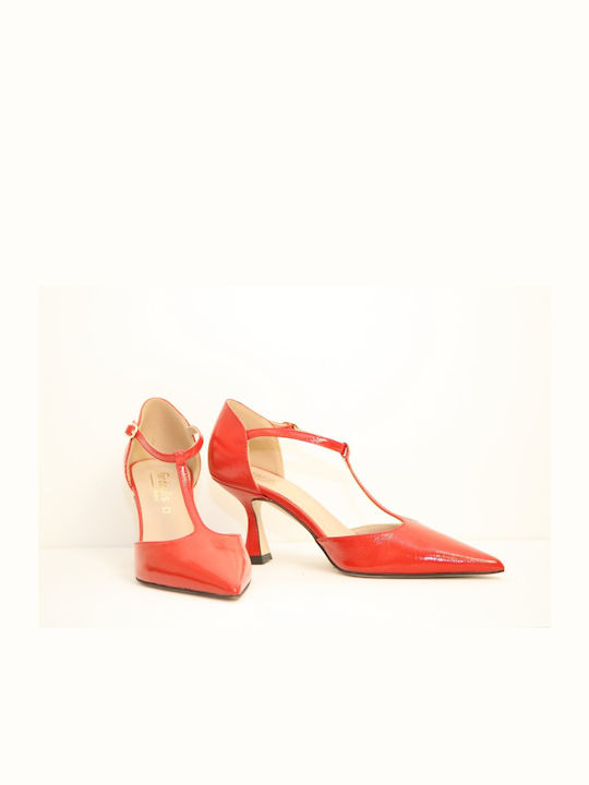 Fardoulis Leather Pointed Toe Red Medium Heels