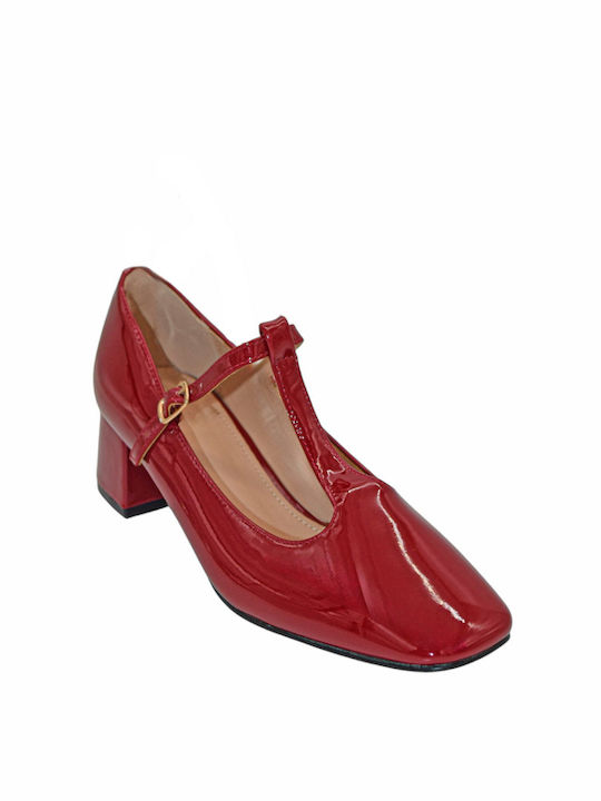 Morena Spain Patent Leather Burgundy Medium Heels with Strap