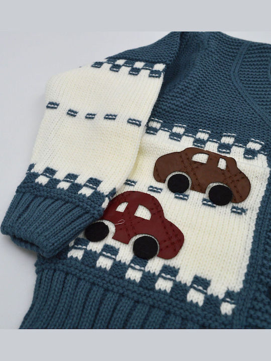 Kids Cardigan Knitted Blue Raf, Ecru