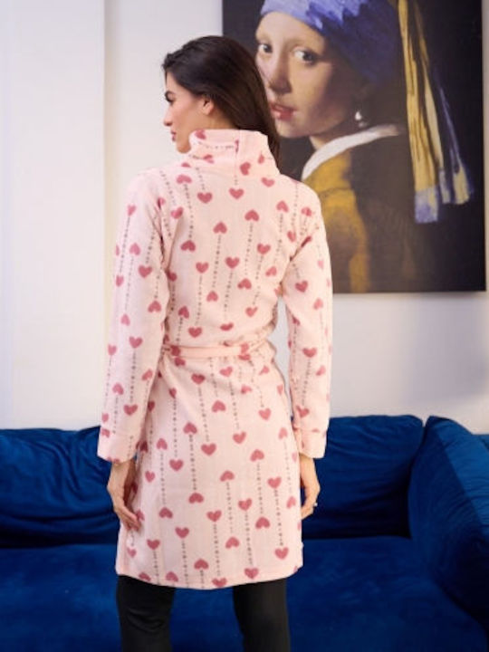 Goodnight Χειμερινή Γυναικεία Fleece Ρόμπα Ροζ