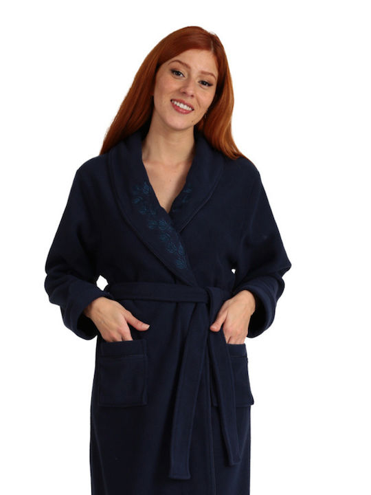 Lydia Creations Winter Women's Fleece Robe Navy Blue