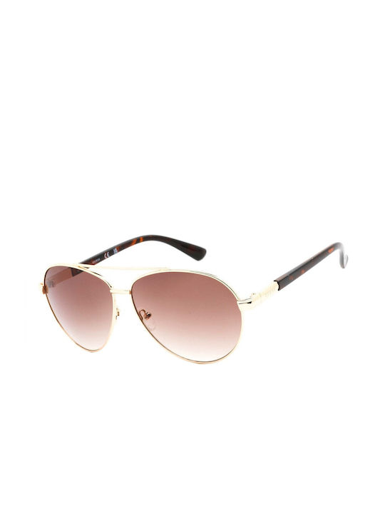 Guess Women's Sunglasses with Gold Metal Frame and Brown Gradient Lens GF0221 32F