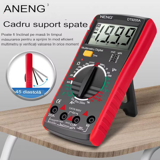 Aneng Dt9205a Digital-Multimeter LCD-Anzeige Dioden-Batterie-Kontinuitätstester Summer Überlastalarm Datenspeicher Rot