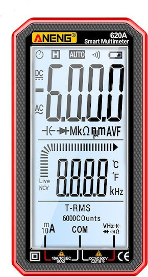 Aneng 620a True Rms Digital Multimeter Display Frequency Test Ncv 4.77 Inch Screen Temperature Sensors Diode Battery Continuity Tester Buzzer Overload Alarm Data Memory R