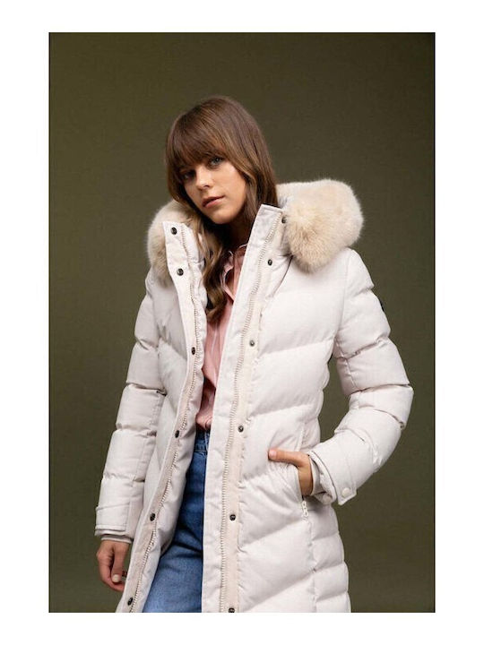 Women's Short Parka Jacket for Winter Beige