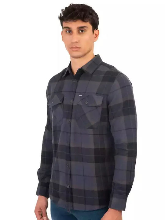 Double Long-sleeved Flannel Shirt Checked Navy blue