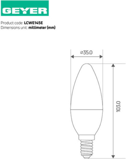 Geyer LED крушка 4.5W за фасунга E14 и форма C35 Топло бяло
