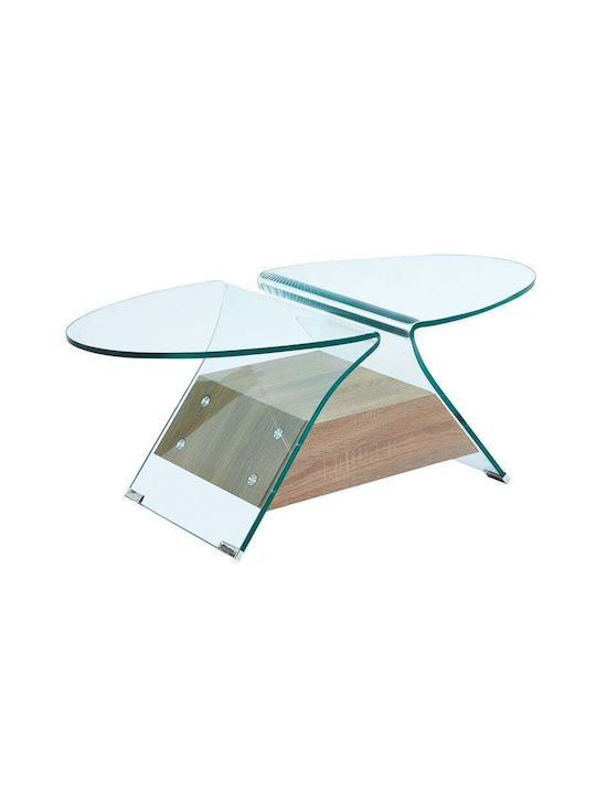 Oval Coffee Table Glasser Wooden Clear Glass, Oak L100xW54xH39cm.