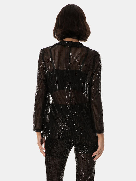 Kurzer Kimono mit Pailletten Schwarz Schwarz