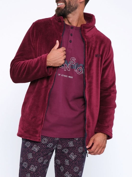 Muydemi Χειμερινή Ανδρική Ρόμπα Fleece Μπορντό