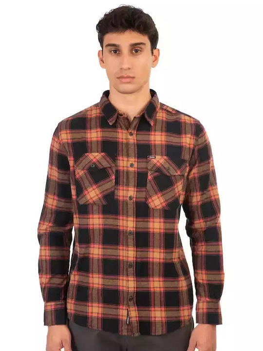 Double Long-sleeved Flannel Shirt Checked Black, Tabac