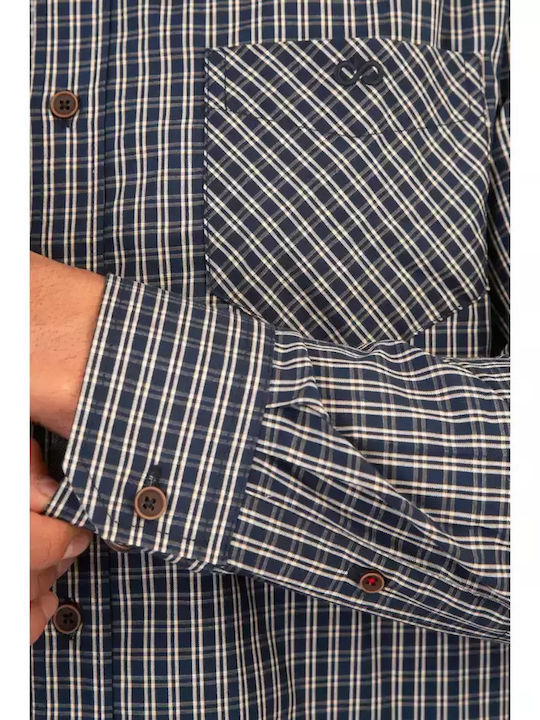Дълъг ръкав Памучен Риза Каре Navy Beige