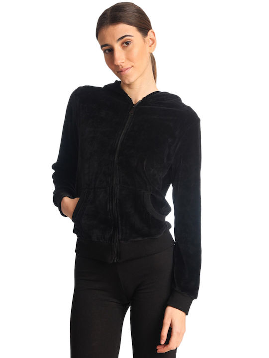 Paco & Co Women's Hooded Velvet Cardigan Black