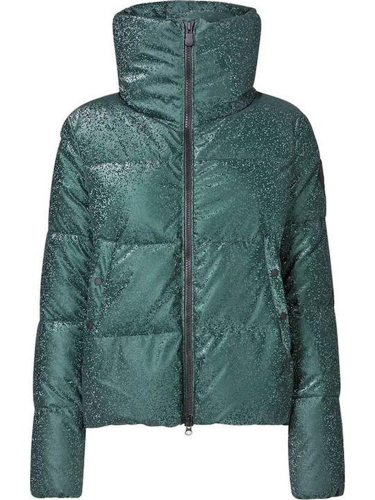 Κοντό Γυναικείο Puffer Μπουφάν για Χειμώνα Dark Green