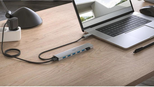 Hama USB-Hub 7 Ports USB 3.2 Gen 1 5 Gbit/s inklusive USB-C-Adapter und Netzteil