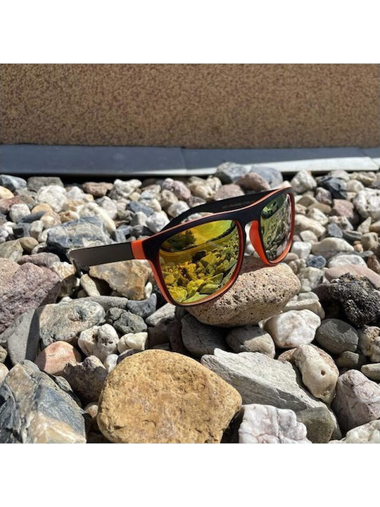 Trizand Unisex Sonnenbrille mit Schwarz Kunststoff Gestell und Orange Polarisiert Spiegel Linse