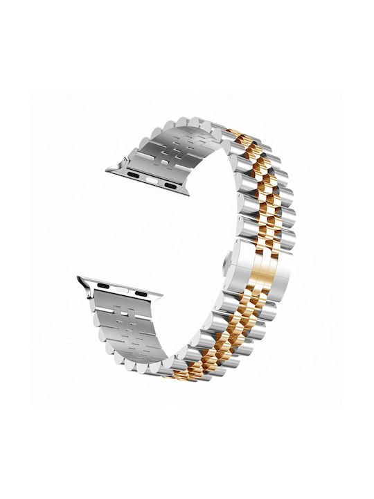 Leewello LW-375 Λουράκι Silver+Gold (Apple Watch 44/45/46mm/Ultra 49mm)