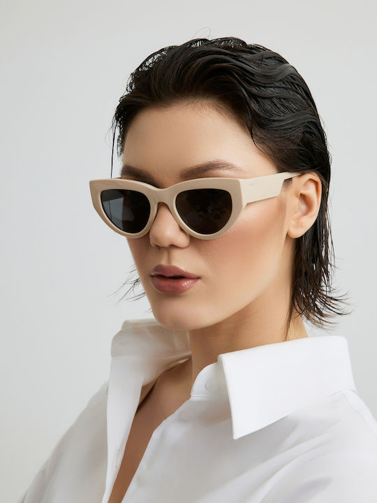 Komono Kim Women's Sunglasses with Beige Horn-Rimmed Frame and Gray Lenses