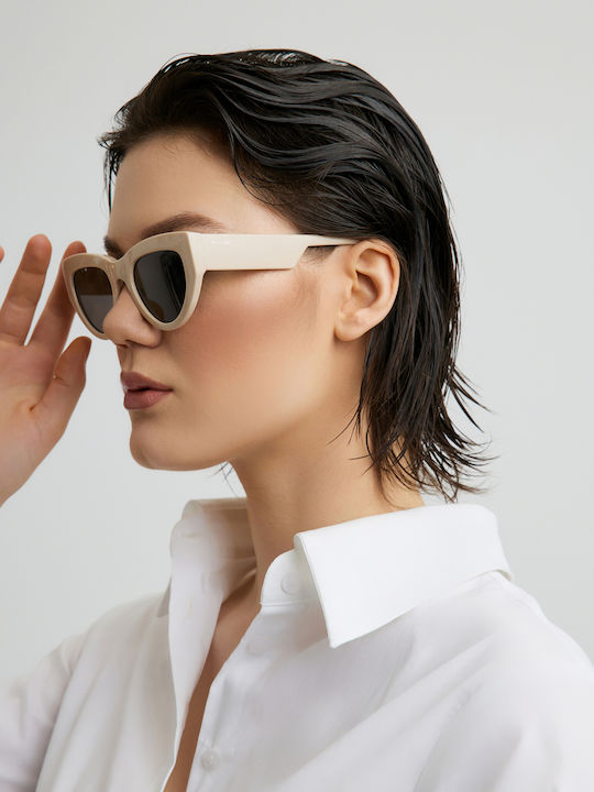 Komono Kim Women's Sunglasses with Beige Horn-Rimmed Frame and Gray Lenses