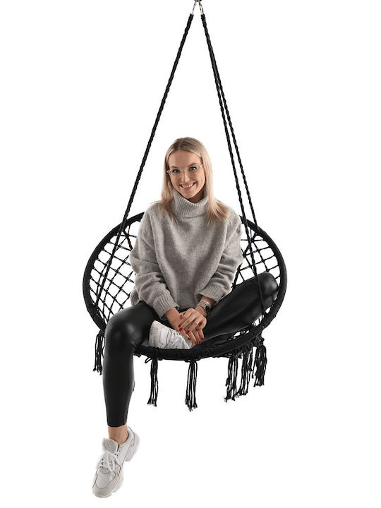 Leagăn suspendat fotoliu material textil Negru Rezistență până la 120kg L80xL80xH120cm