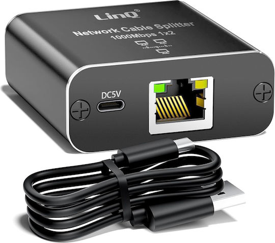 Linq Rj45 Gigabit 1000 Mbps Ethernet Duplicator 2 Simultaneous Devices Black