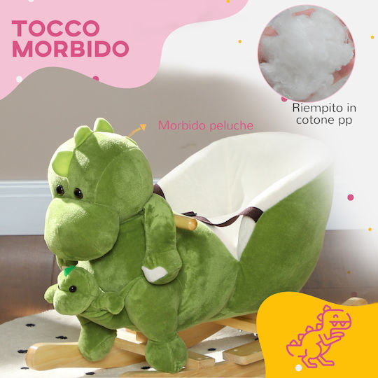 Aiyaplay Wooden Rocking Toy Dinosaur for 18+ months with Sounds & Music Green