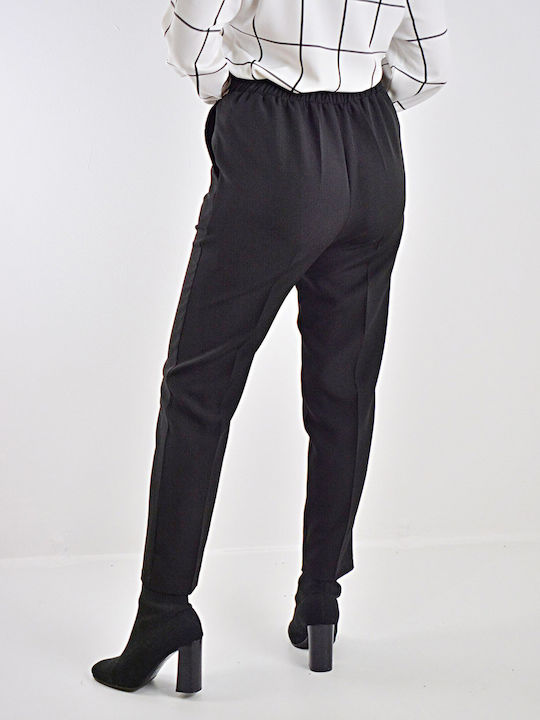 Damen Stoff Hose mit Gummizug Schwarz