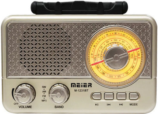 020092 Retro Portable Radio Solar with Bluetooth and USB Gold