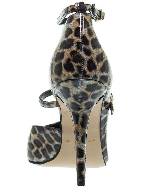 Mourtzi Patent Leather Brown Heels Animal Print