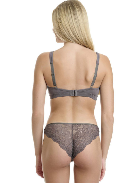 Bamboo Γυναικείο Slip με Δαντέλα Γκρι