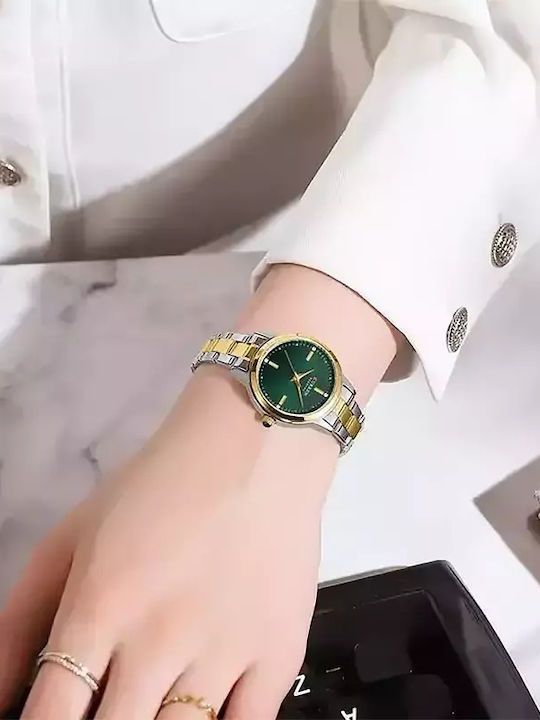 Curren Womens Watch 28mm Battery With Gold Metal Bracelet