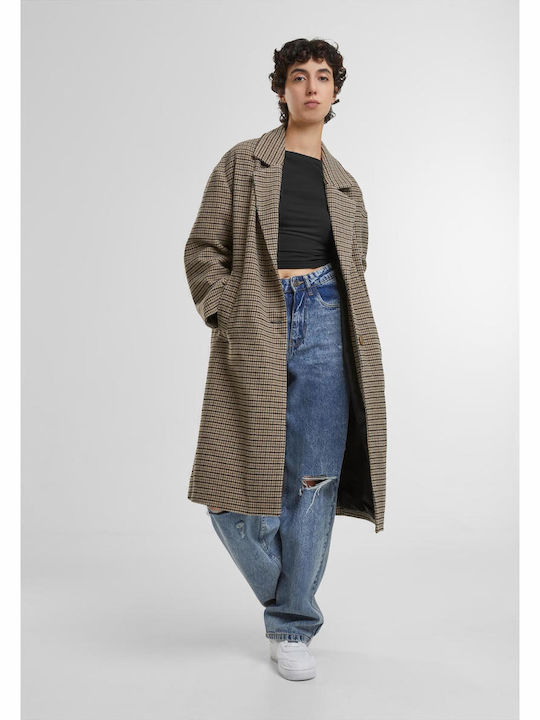 Women's Checked Unionbeige/black Coat Oversized