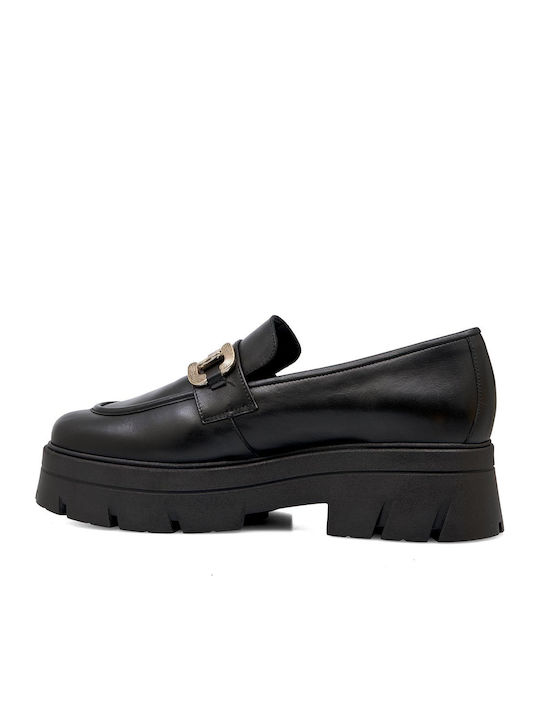 Leder Damen Mokassins in Schwarz Farbe