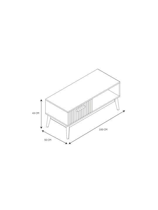 Rectangular Central Coffee Table Klaus Made of Solid Wood with Brown Drawers W100xL50xH43cm