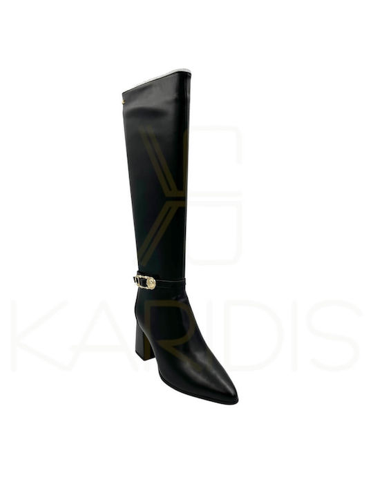 Gianna Kazakou Leather Women's Boots with Medium Heel Black