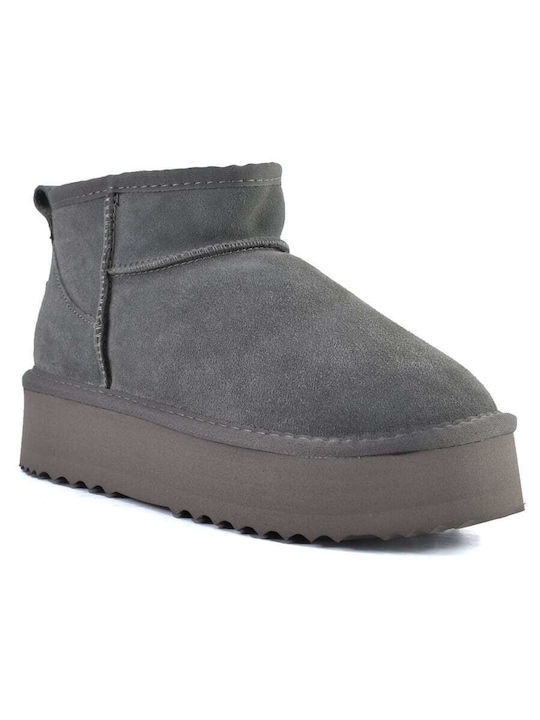 Kelara Leather Women's Ankle Boots Platform & Fur Gray