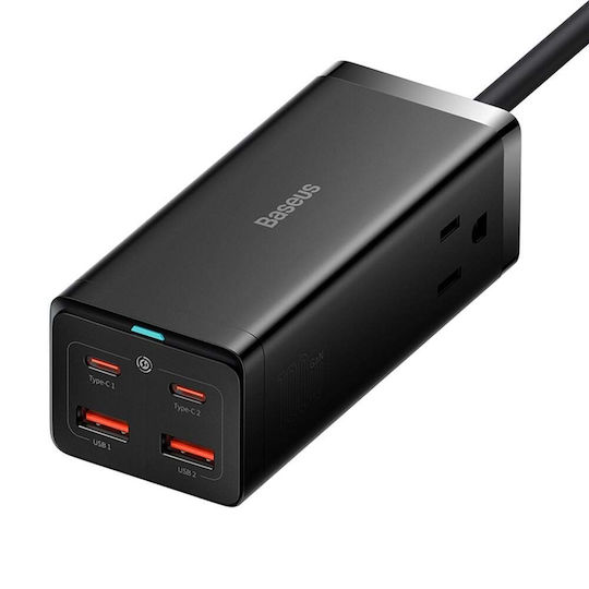 Baseus Suport de Încărcare cu 2 Porturi USB-A și 2 Porturi USB-C 100W în culoarea Negru (PowerCombo GaN3 Pro)