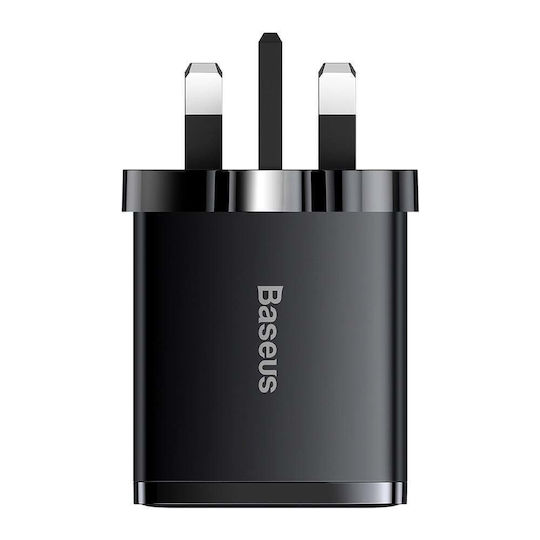 Baseus Φορτιστής Χωρίς Καλώδιο με 2 Θύρες USB-A και Θύρα USB-C 30W Power Delivery Μαύρος (Compact UK Plug)