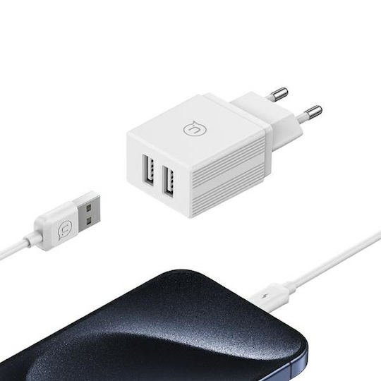 Usams Ladegerät mit 2 USB-A Anschlüsse und Kabel Blitzschlag 18W Weißs (HCXLTZ01)