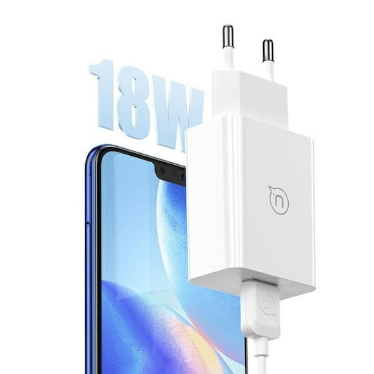 Usams Mobile Phone Charger with USB-A Output Ports and micro USB Cable 18W Quick Charge 3.0 White